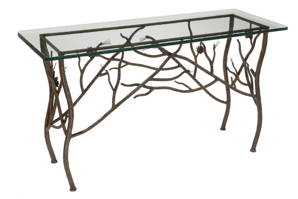 What is the tabletop material in pictures 2 & 3 of the Evergreen console table?