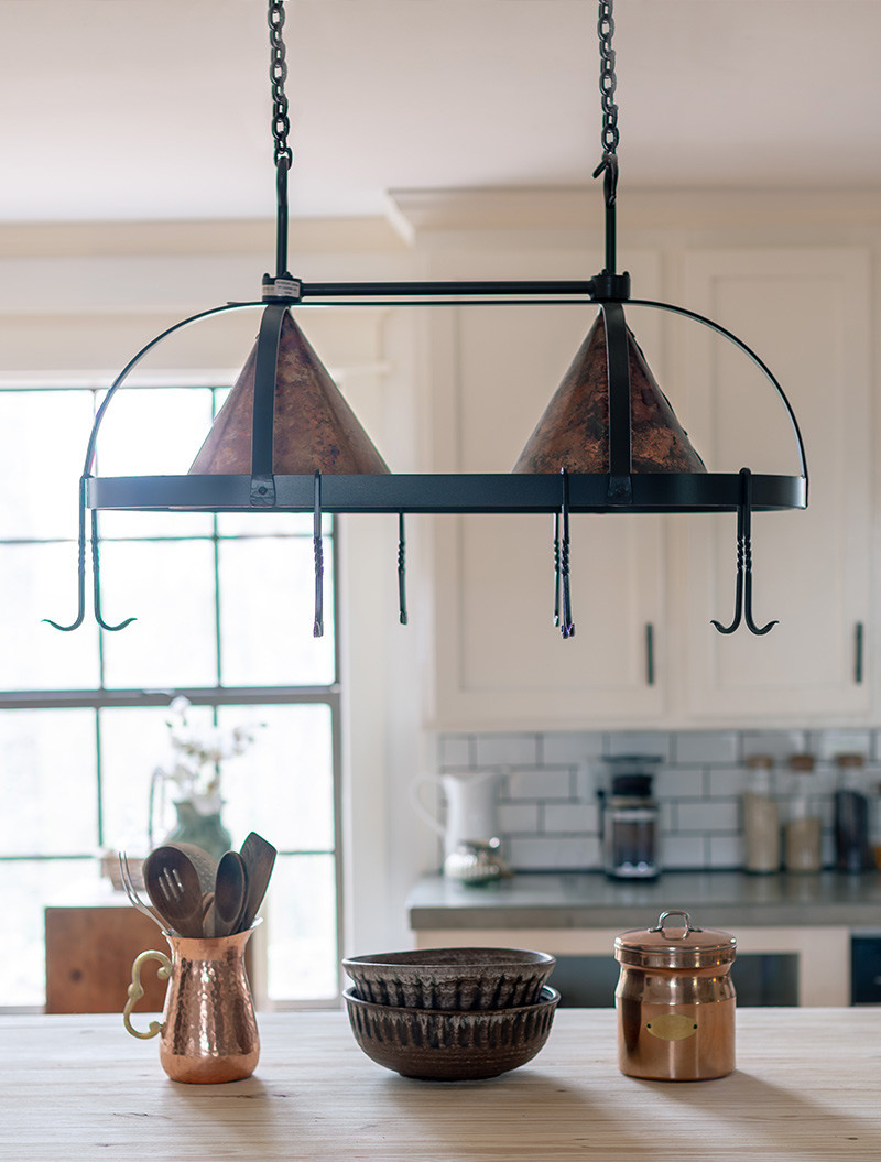 Dutch Oval Hand-Forged Iron Pot Rack with Lights